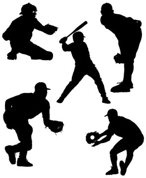 Baseball Players Silhouettes Vector