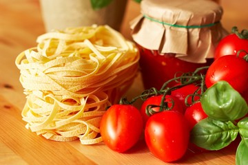Italian pasta with tomatoes,basil and sauce