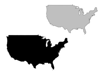 United States map. Black and white. Mercator projection.