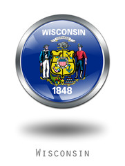 3D Wisconsin  Flag button illustration on a white background