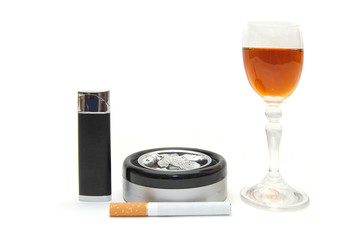 Dangerous items - cigarette, cognac, lighter