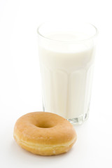 breakfast glass of chocolate milk and donut