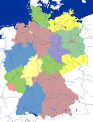 Obraz premium Mapa Niemiec, kolorowa