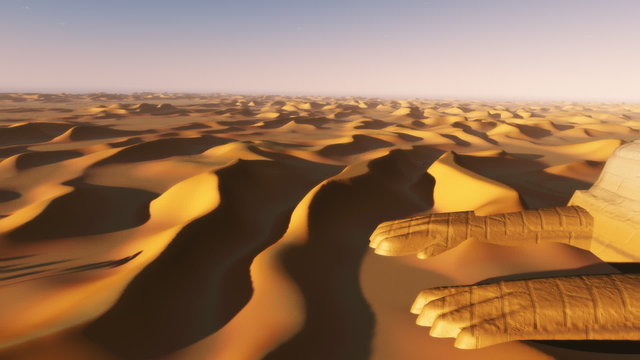 Desert sand dunes oasis, Sphinx in Sahara (1090)