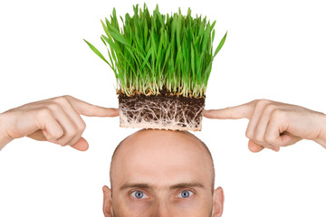 Man with grass for hair