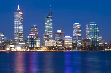 Foto op Aluminium Perth Skyline from Swam River by Night © Isaxar