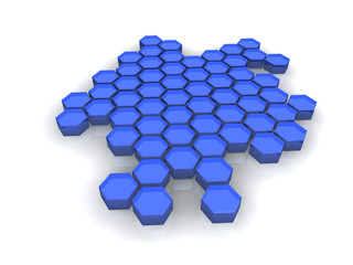Hexagone bleu en réseau fond blanc