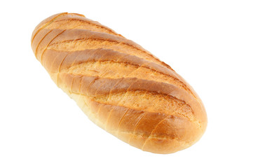 Cutting bread on white background
