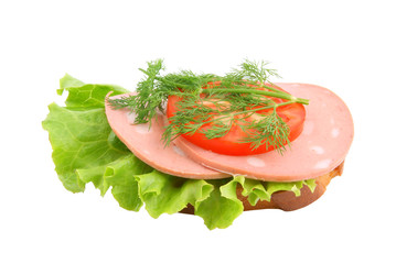 Sandwich with sausage and tomato isolated
