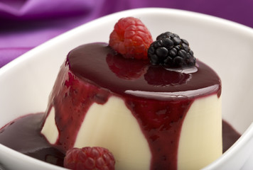 panna cotta mit waldfruchtsauce nahaufnahme