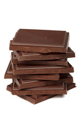 Stack of dark chocolate isolated