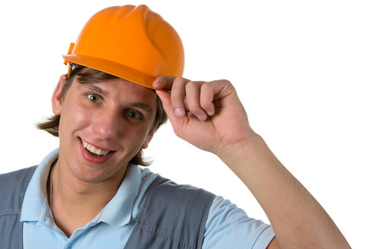 Smiling construction worker. Isolated.