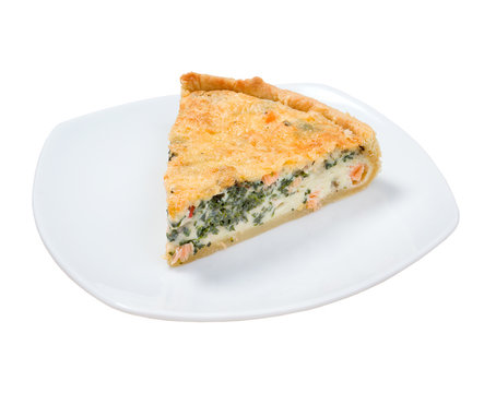 tasty home pie with verdure and salmon.