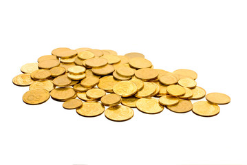 Lot of coins on white