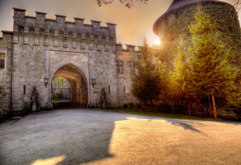 Castle gate in the sunset