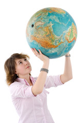 Fototapeta premium Young girl with globe