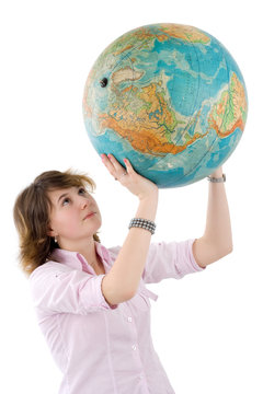 Young girl with globe