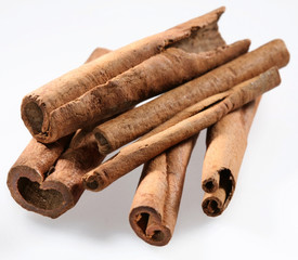 Cinnamon on a white background.