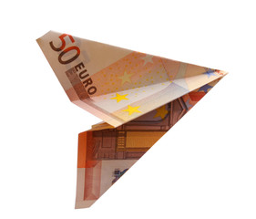 business concept. money plane on white background