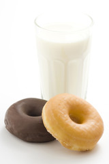 breakfast glass of chocolate milk and donut