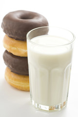 breakfast glass of chocolate milk and donut