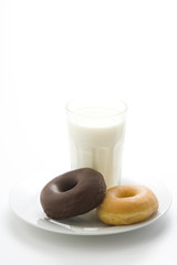 breakfast glass of chocolate milk and donut