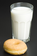 breakfast glass of chocolate milk and donut
