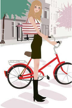 Pretty girl and bicycle