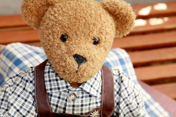 Teddyb&auml;r in Lederhose und Trachtenhemd