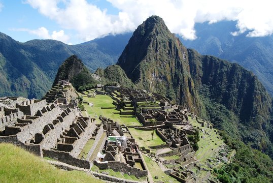 View of Machu Picchu from agricultural terraces