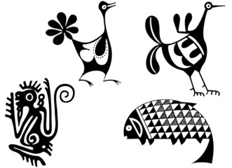 Fantastic animals and birds of Aztecs