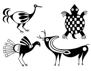 Fototapeta na wymiar Fantastic animals and birds of Aztecs