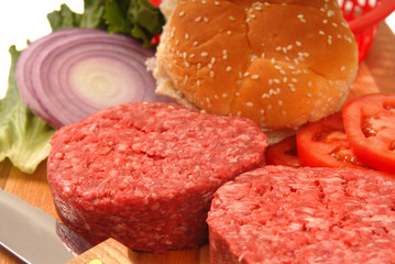 Ingredients for a hamburger