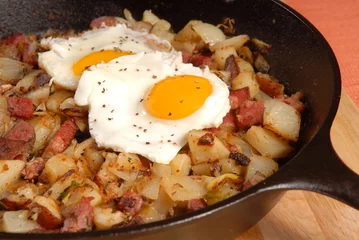 Blackout curtains Fried eggs Corned beef hash and egg breakfast