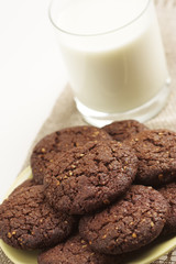 Chocolate cookies and a glass of milk