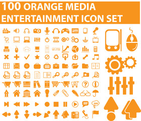 100 orange entertainment icon vector set