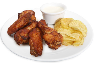 fried chiken wings with chips