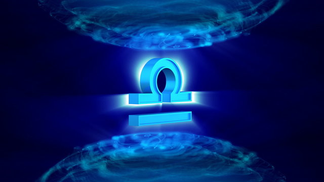 3d rotating libra zodiacal symbol in abstract space, loopable
