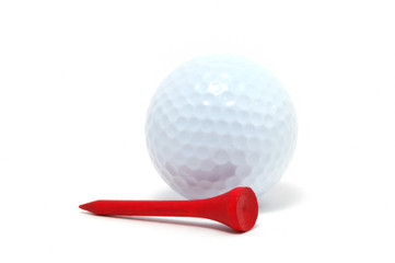 Golf Ball and Red Tee