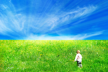 A child walking to the sunlight