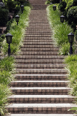 Long Outdoor Stone Steps In A Park
