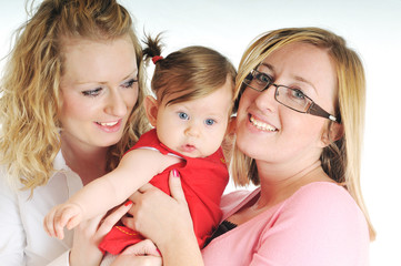 two woman one baby