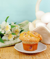 Cranberry Muffin with Fresh Flowers