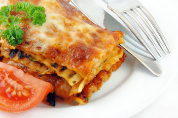 Lasagna and Tomatoes on White