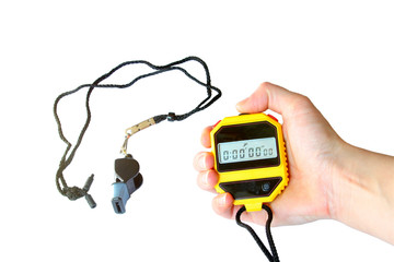 stopwatch in the hand and  whistle