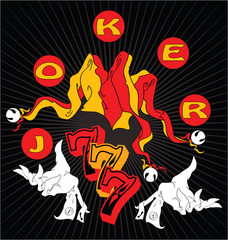 Cap of a joker and his hands juggling with balls