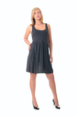 Beautiful teenager young blond girl in grey elegant dress