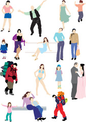 Fototapeta na wymiar eighteen colored silhouettes of people