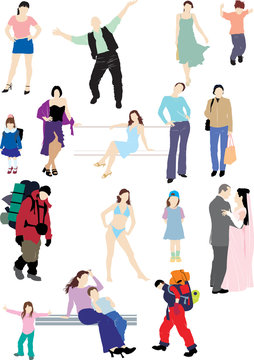 eighteen colored silhouettes of people