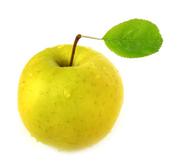 Apple yellow with green leaf